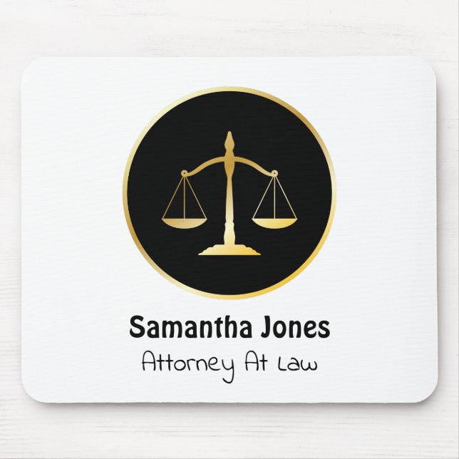 Elegant Black and Gold Lawyer Scale Of Justice Mouse Pad (Front)