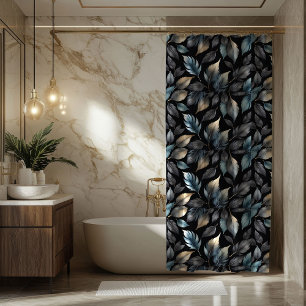 Elegant Black and Gold Leaf Botanical  Shower Curtain