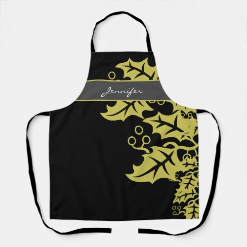 Elegant Black and Gold Leaves Personalized Apron