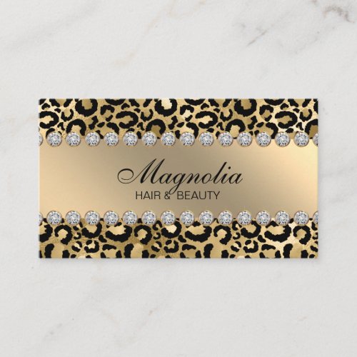 Elegant Black and Gold Leopard Hair Salon Business Card