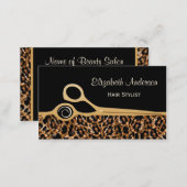 Elegant Black and Gold Leopard Hair Salon Business Card (Front/Back)