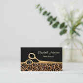 Elegant Black and Gold Leopard Hair Salon Business Card (Standing Front)