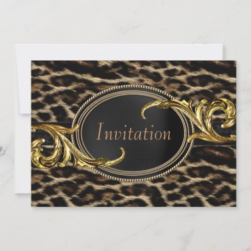 Elegant Black and Gold Leopard Party Invitation