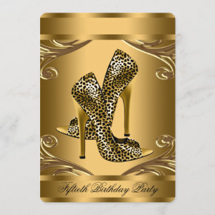 Elegant Black and Gold Leopard Shoe Birthday Party Invitation