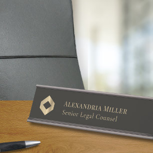 Elegant Black and Gold Logo Desk Name Plate