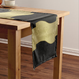Elegant Black and Gold Long Table Runner