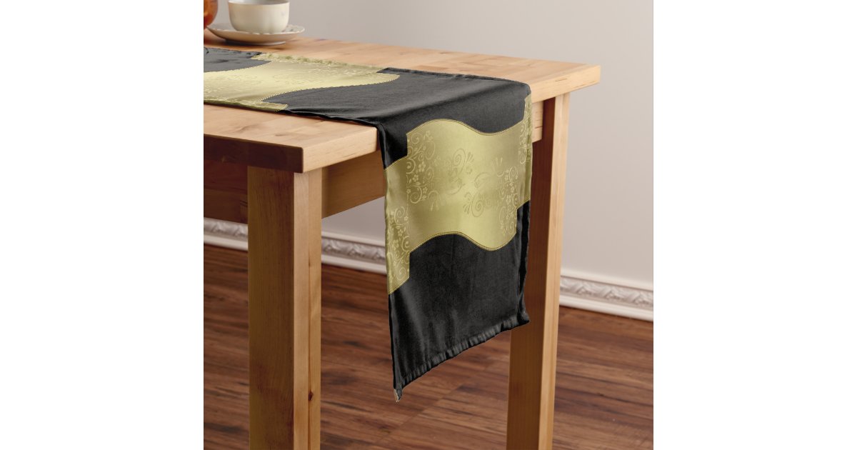 Elegant Black and Gold Long Table Runner Zazzle