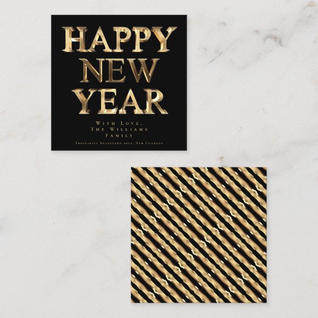 Elegant Black and Gold Look Happy New Year Square Business Card (Front/Back)