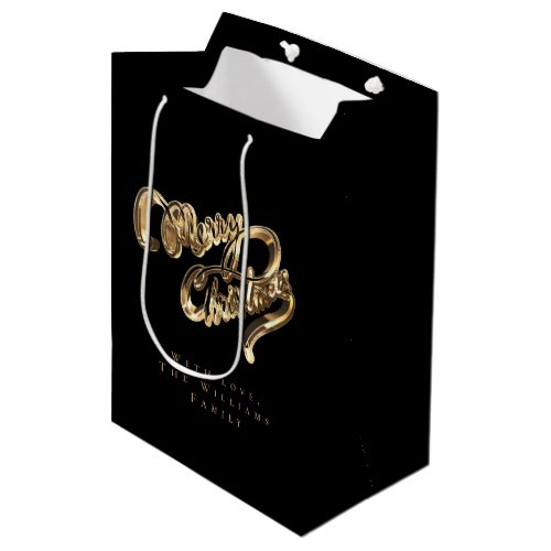 Elegant Black and Gold Look Merry Christmas Medium Gift Bag