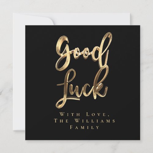 Elegant Black and Gold Look Script Good Luck Holiday Card