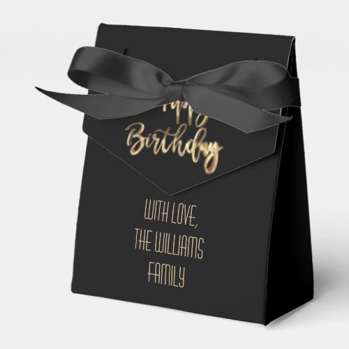 Elegant Black and Gold Look Script Happy Birthday Favor Boxes