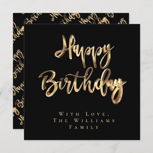 Elegant Black and Gold Look Script Happy Birthday Holiday Card