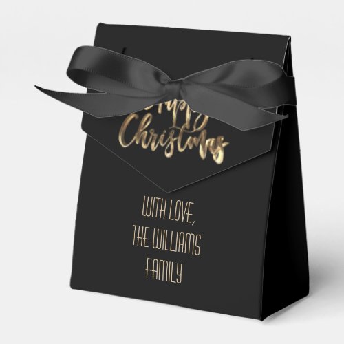 Elegant Black and Gold Look Script Happy Christmas Favor Boxes