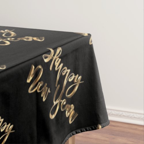 Elegant Black and Gold Look Script Happy New Year Tablecloth