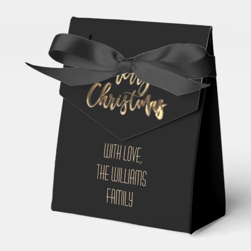 Elegant Black and Gold Look Script Merry Christmas Favor Boxes