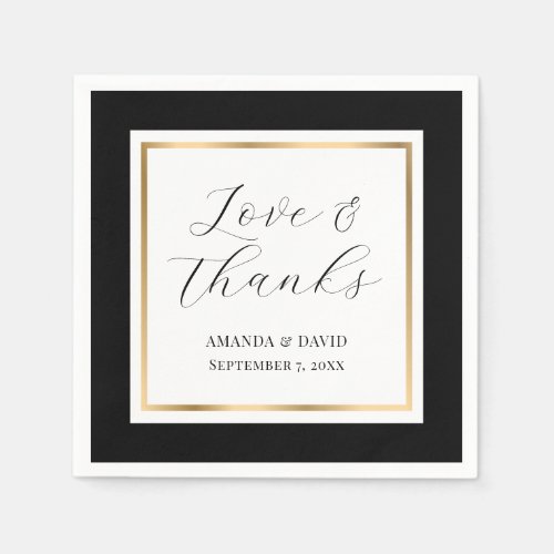 Elegant Black and Gold Love and Thanks Wedding Napkins