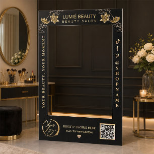 Elegant Black and Gold Makeup Artist Selfie Frame