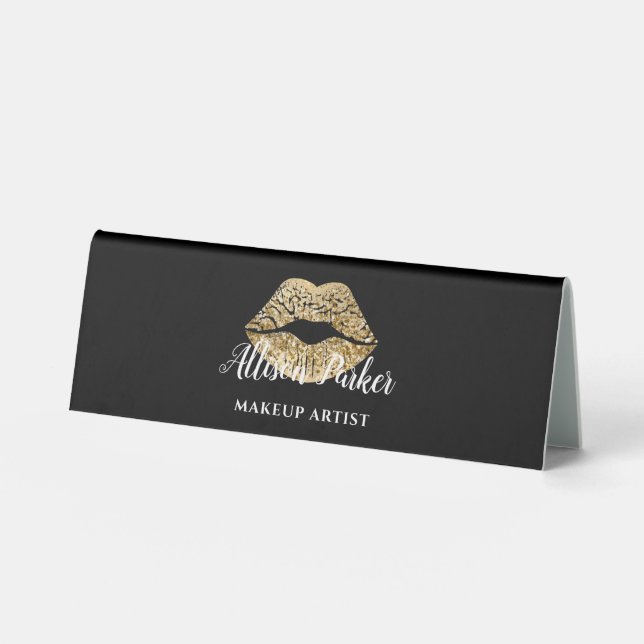 Elegant Black And Gold Makeup Artist Table Tent (Front)