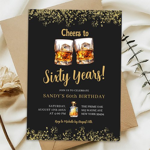 Elegant Black and Gold Man Adult Any Age Birthday Invitation