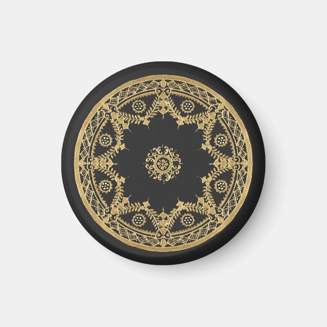 Elegant black and gold mandala magnet (Front)