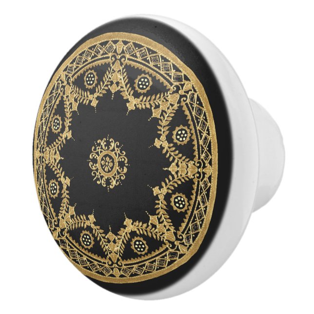 Elegant black and gold mandala pattern ceramic knob (Right)