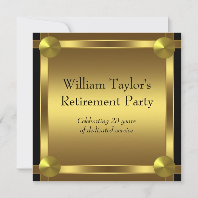 Elegant Black and Gold Mans Retirement Party Invitation (Front)