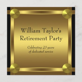 Elegant Black And Gold Mans Retirement Party Invitation by CorporateCentral at Zazzle