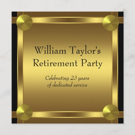Elegant Black And Gold Mans Retirement Party Invitation
