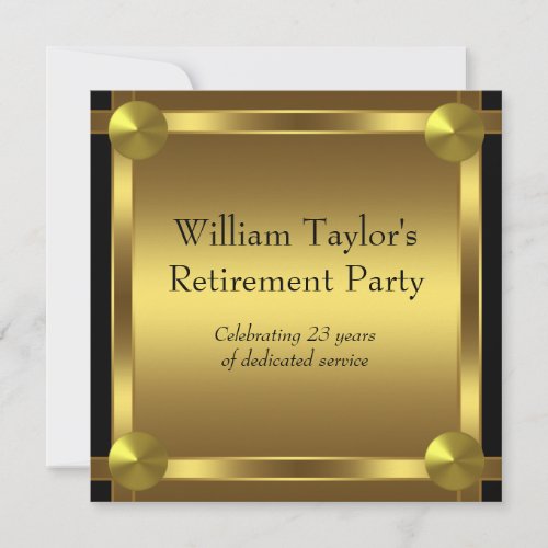 Elegant Black and Gold Mans Retirement Party Invitation