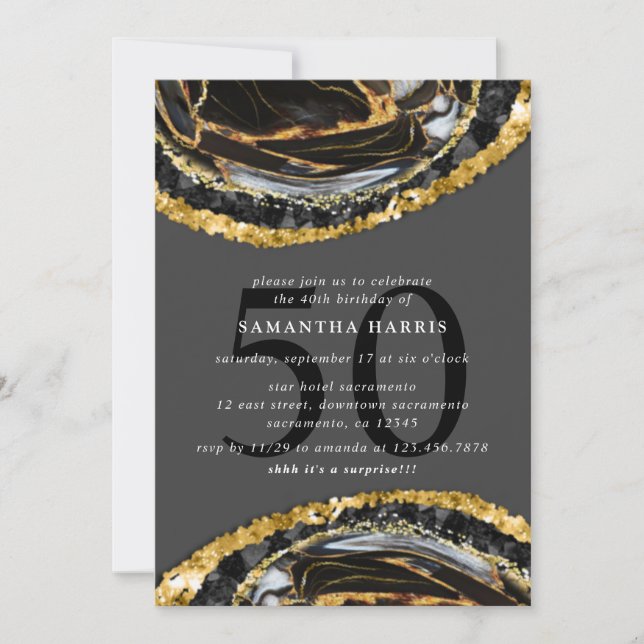 Elegant Black And  Gold Marble 50th Birthday Party Invitation (Front)
