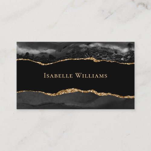 Elegant Black And Gold Marble Agate Business Card