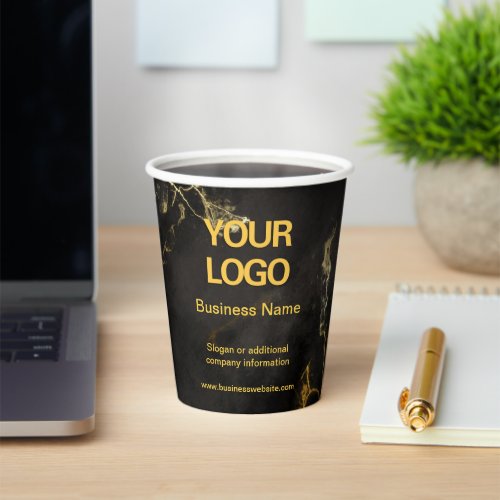 Elegant Black and Gold Marble Business Slogan Paper Cups