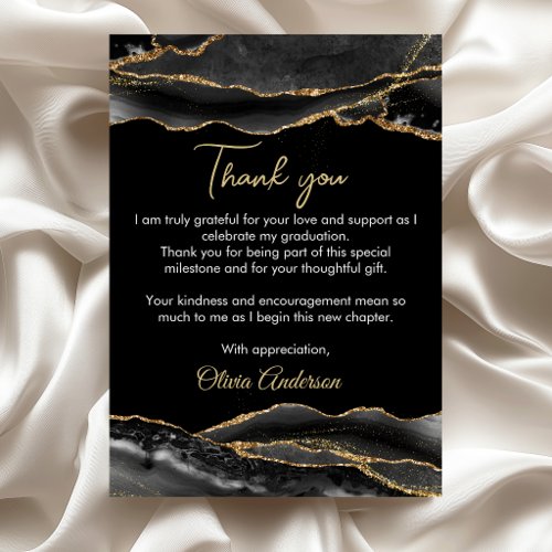 Elegant Black and Gold Marble Graduation Thank you Card