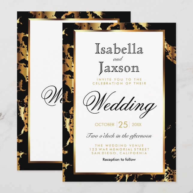 Elegant Black and Gold Marble  Invitation (Front/Back)