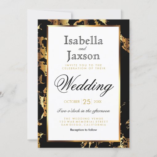 Elegant Black and Gold Marble Invitation | Zazzle