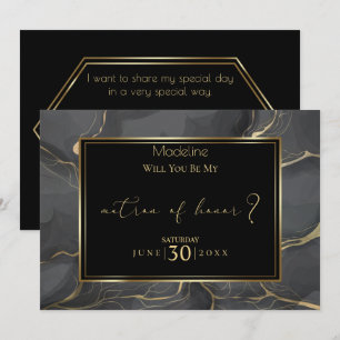 Elegant Black and Gold Marble Matron of Honor Invitation