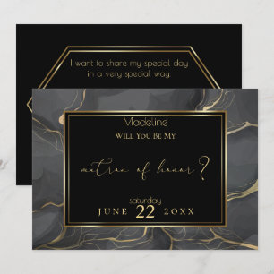 Elegant Black and Gold Marble Matron of Honor Invitation