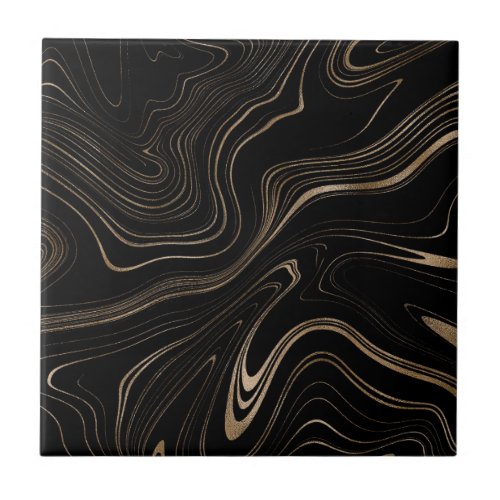 Elegant Black And Gold Marble Pattern Aestetic Ceramic Tile