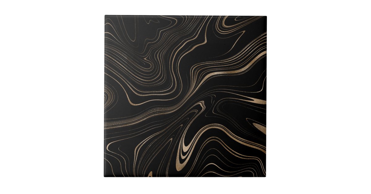 Elegant Black And Gold Marble Pattern Aestetic Ceramic Tile | Zazzle