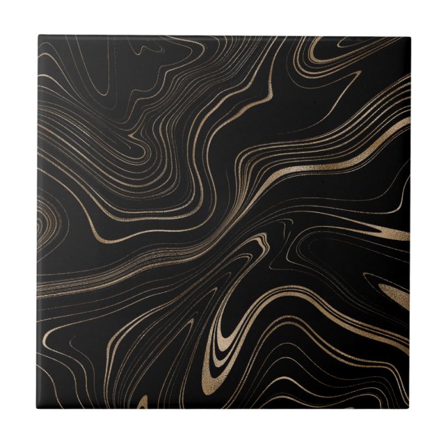 Elegant Black And Gold Marble Pattern Aestetic Ceramic Tile (Front)
