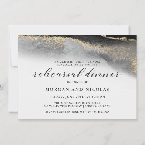 Elegant Black and Gold Marble Rehearsal Dinner Invitation