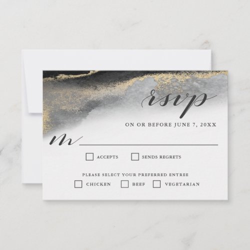 Elegant Black and Gold Marble RSVP Meal Selections