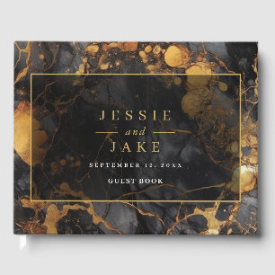 Elegant Black and Gold Marble Wedding Guest Book