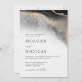 Elegant Black and Gold Marbled Opulence Wedding Invitation (Front)