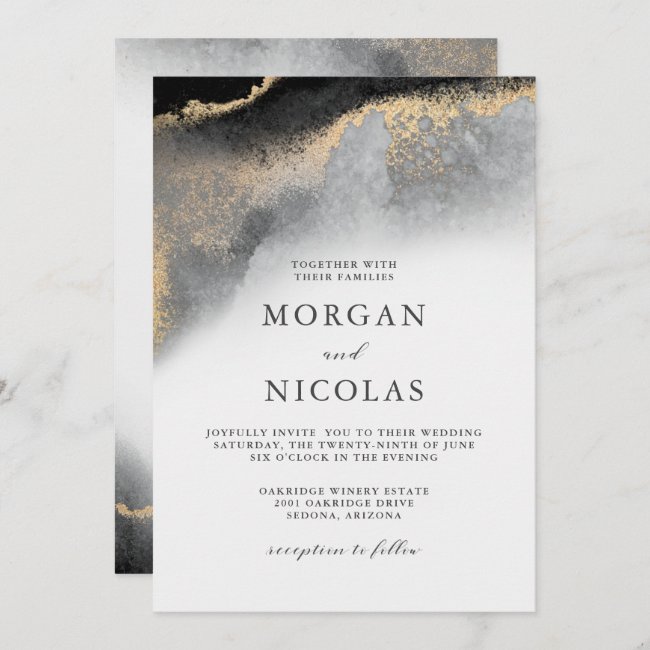 Elegant Black and Gold Marbled Opulence Wedding Invitation