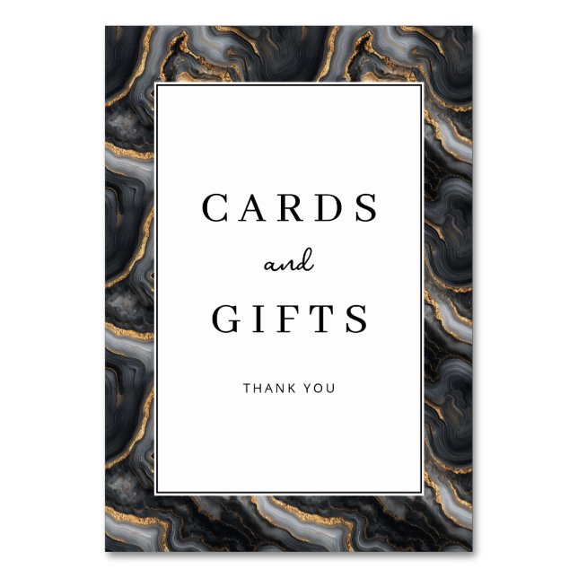 Elegant Black and Gold Marbled Thank You Card (Front)