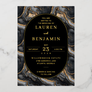 Elegant Black and Gold Marbled Wedding Invitation Foil Invitation