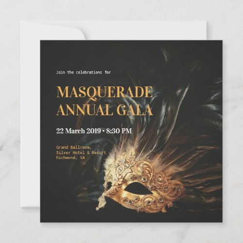 Elegant Black and Gold Masquerade Gala Invitation