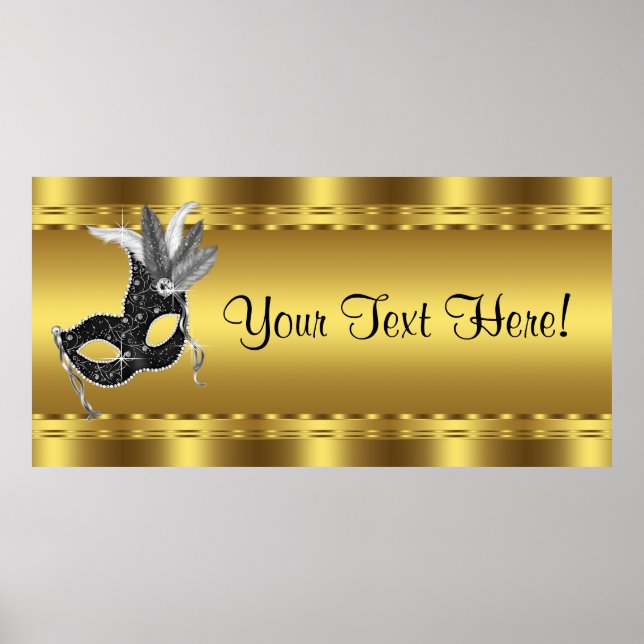 Elegant Black and Gold Masquerade Party Banner Poster (Front)