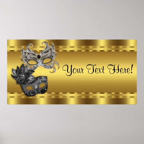 Elegant Black and Gold Masquerade Party Banner Poster